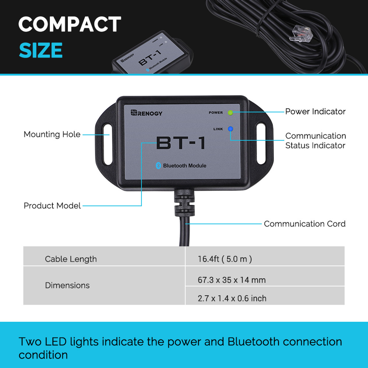 Renogy Controller Rover - Renogy Bluetooth Modülü RJ12 Haberleşme Bağlantı